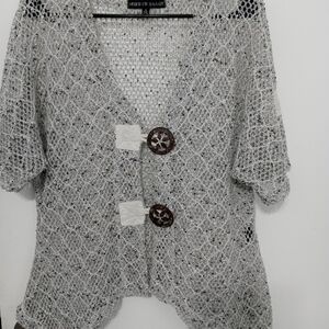 Mirror Image Loose Knit Cardigan Large Nautical Star Wooden Buttons M